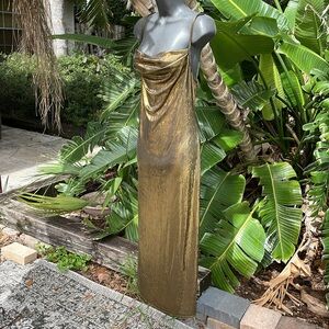 Bebe Molten gold cowlneck slip dress with side slit